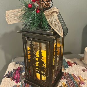 Charming Black Lantern with Pine and Berry Accents